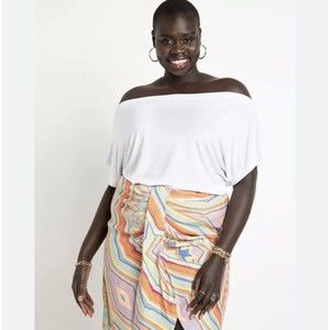 ELOQUII Plus Size 14 Colorful Boho Geometric Print Faux Wrap Rayon Skirt New